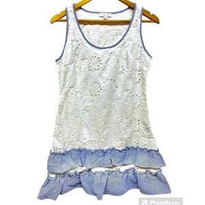 STELLAH White Eyelet Ruffle Cotton Farmhouse Cottage Dress - Size S